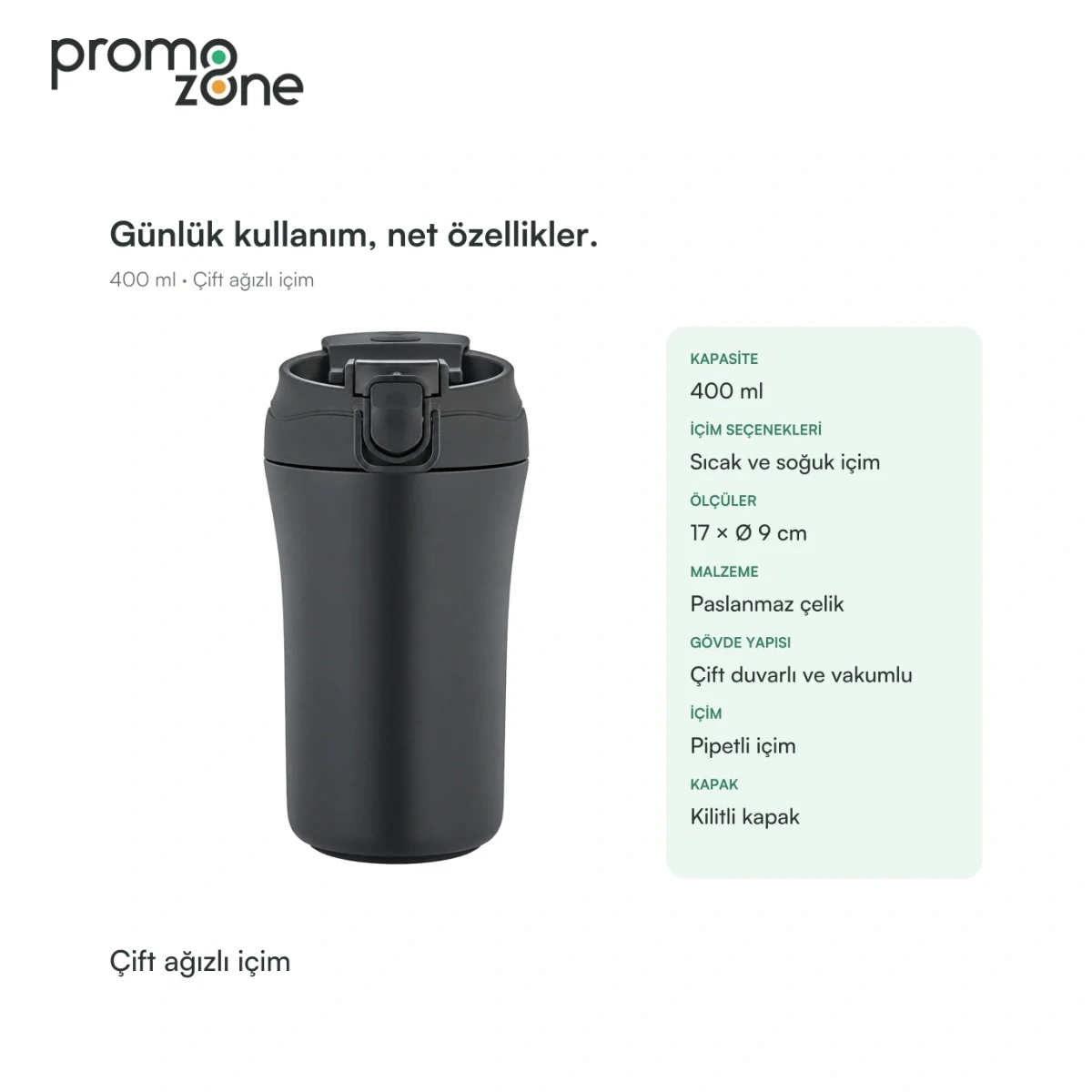 400 ml Çift Ağızlı Sıcak ve Soğuk İçimli Termos Bardak
