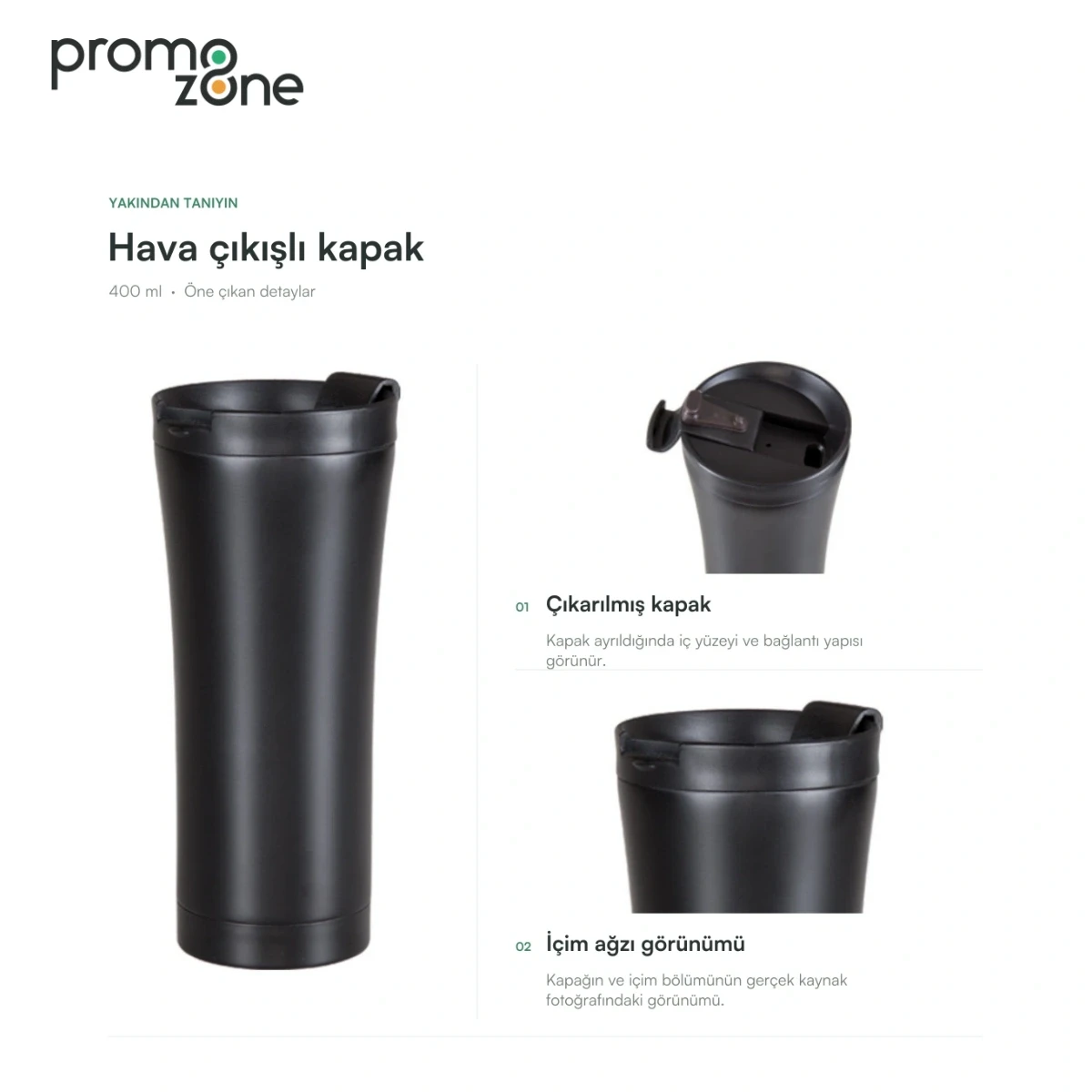 400 ml Hava Çıkışlı Kapaklı Termos