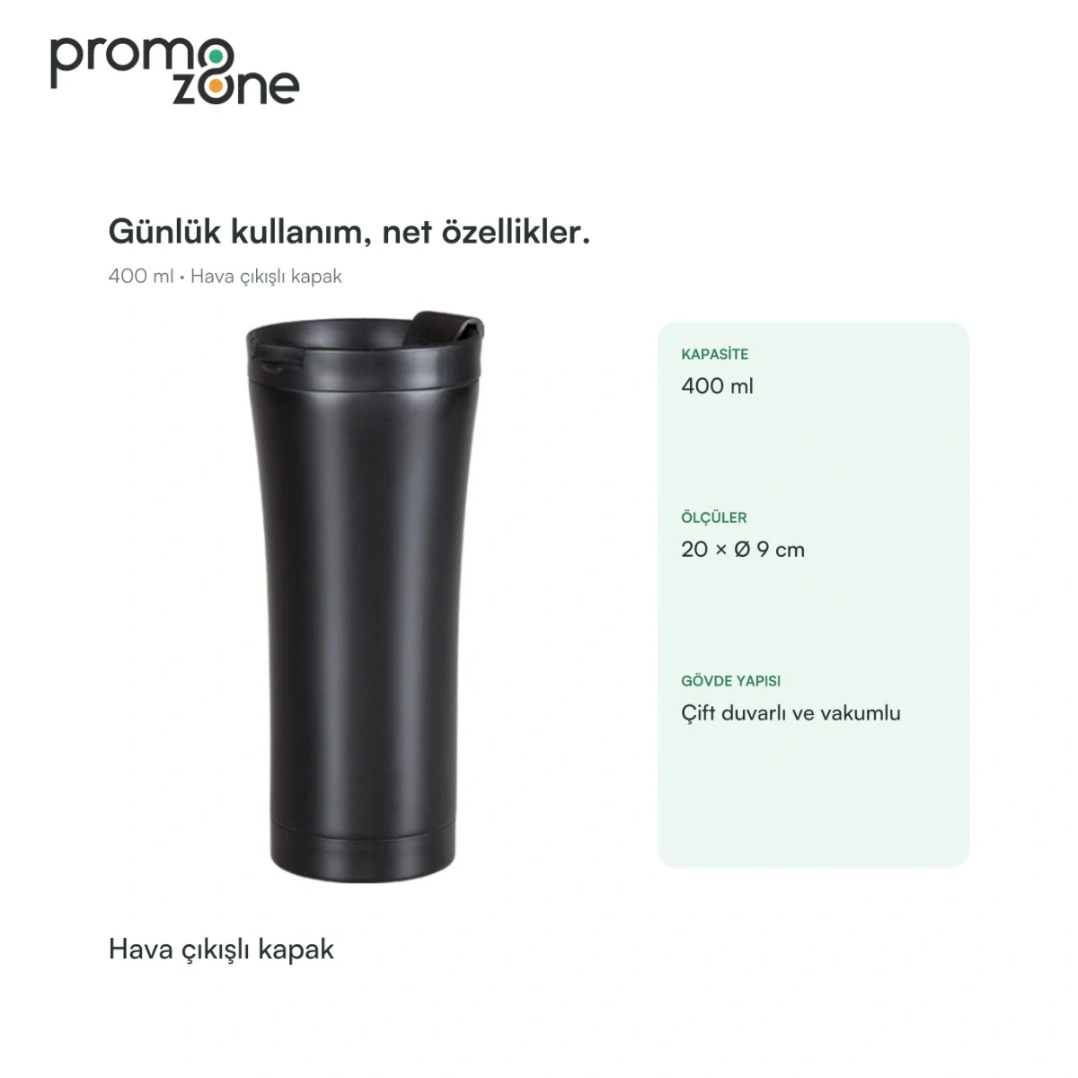 400 ml Hava Çıkışlı Kapaklı Termos