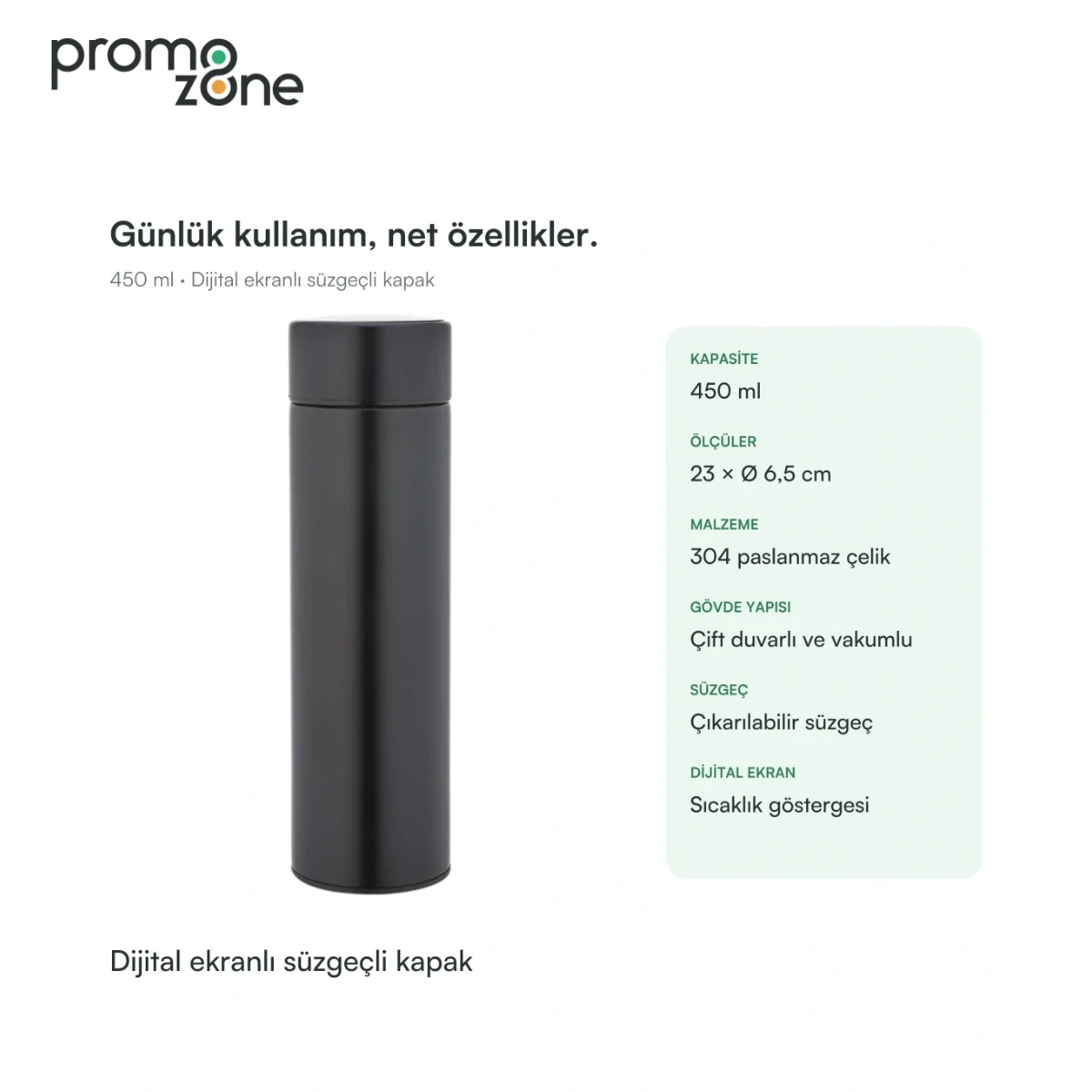 450 ml Dijital Sıcaklık Göstergeli Süzgeçli Termos