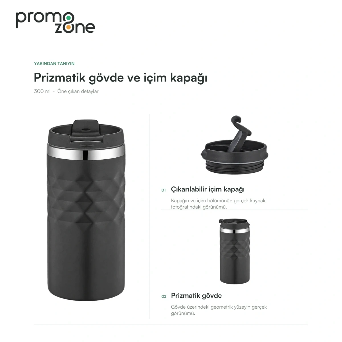 300 ml Bardak Kapaklı Prizmatik Gövdeli Termos