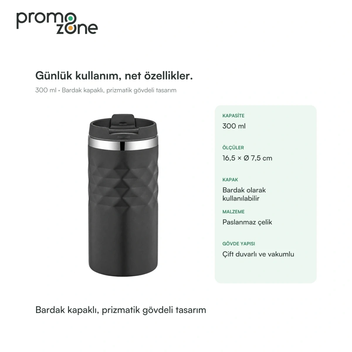 300 ml Bardak Kapaklı Prizmatik Gövdeli Termos