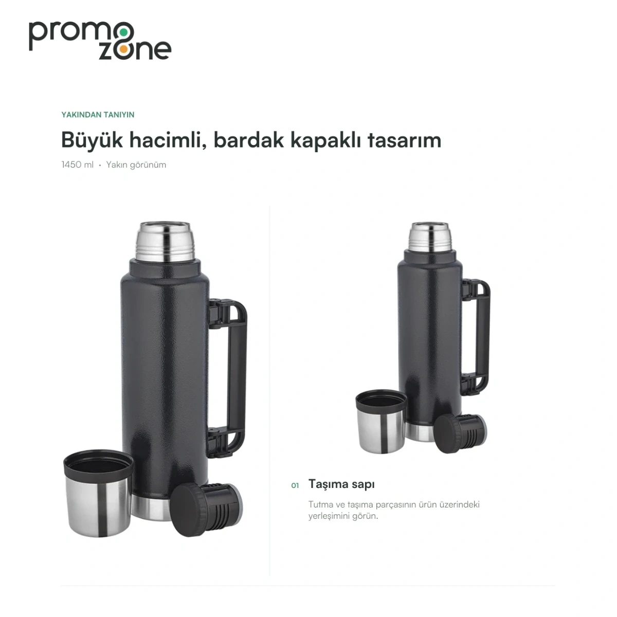 1450 ml Büyük Hacimli Bardak Kapaklı Termos