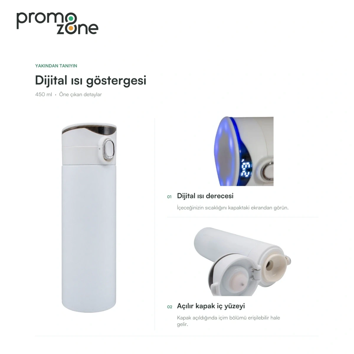 450 ml Dijital Sıcaklık Göstergeli Termos