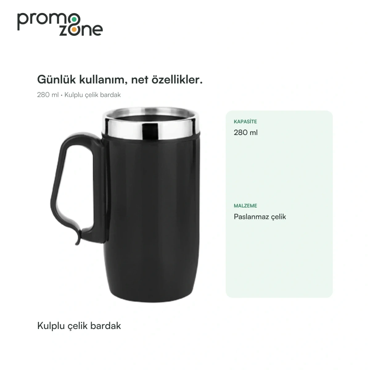 280 ml Kulplu Paslanmaz Çelik Termos Bardak