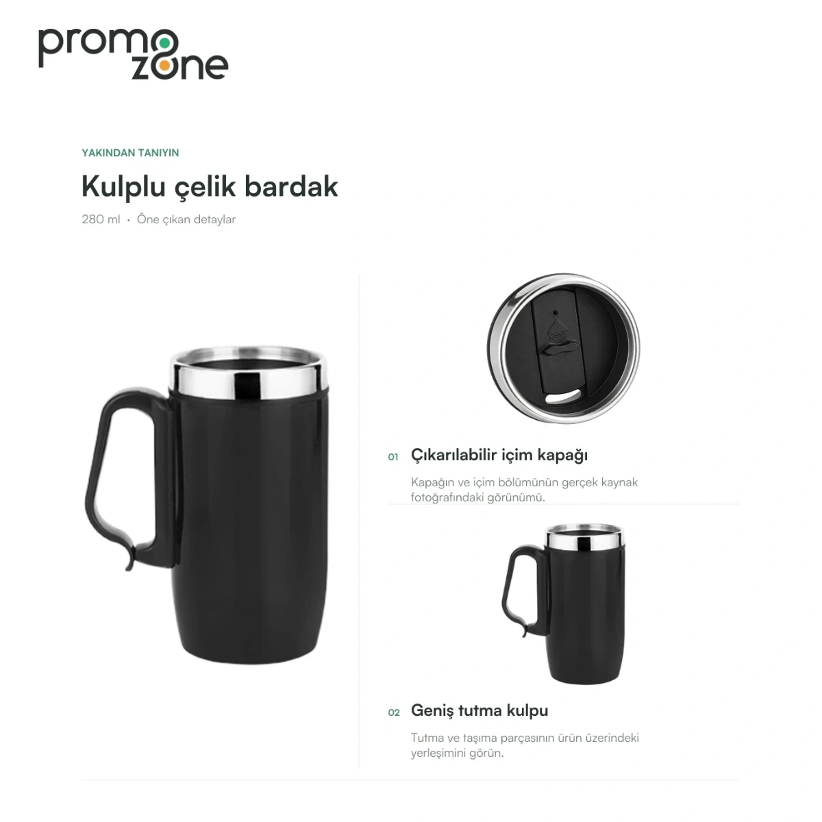 280 ml Kulplu Paslanmaz Çelik Termos Bardak