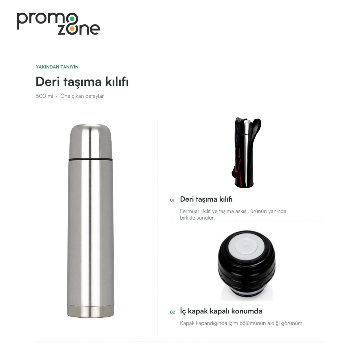 500 ml Deri Taşıma Kılıflı Termos Bardak Promozone