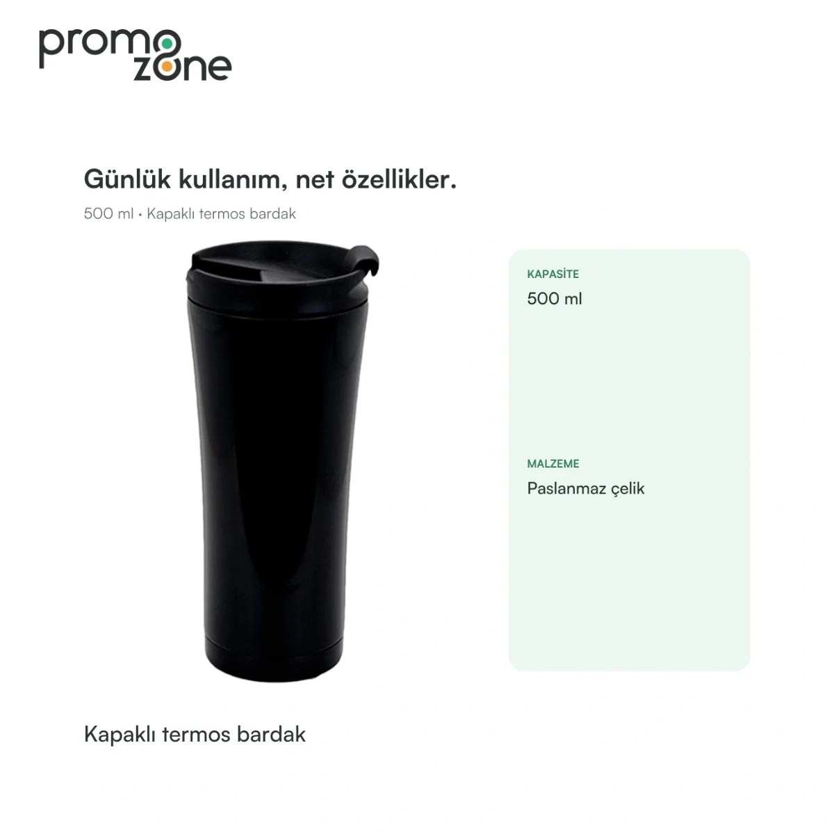 500 ml Kapaklı Paslanmaz Çelik Termos Bardak