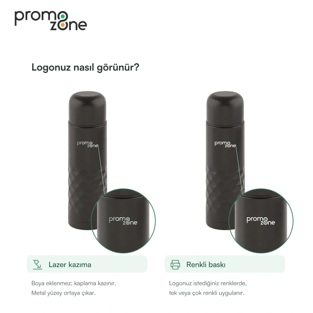500 ml Prizmatik Gövdeli Deri Kılıflı Termos Bardak — logo uygulaması önizlemesi