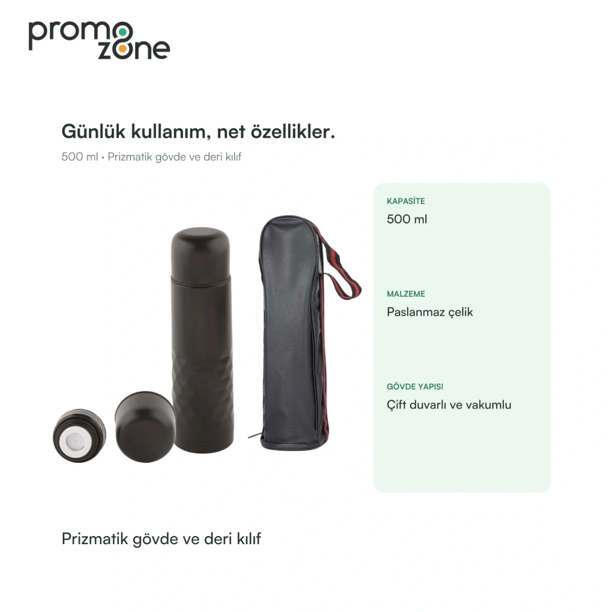 500 ml Prizmatik Gövdeli Deri Kılıflı Termos Bardak Promozone