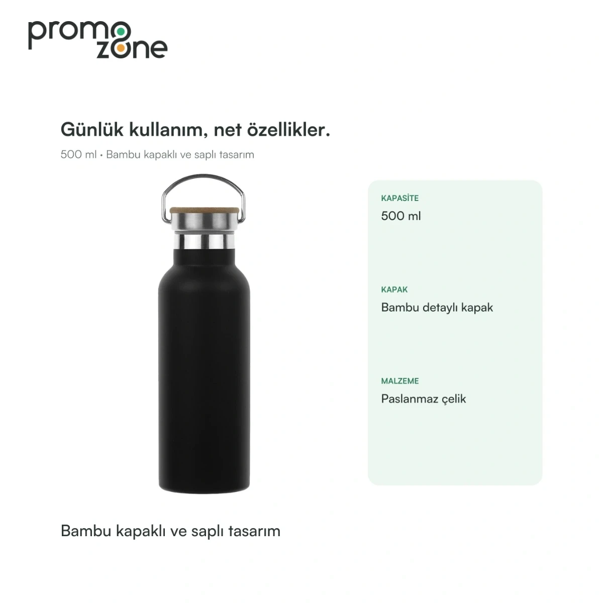 500 ml Bambu Kapaklı ve Saplı Termos