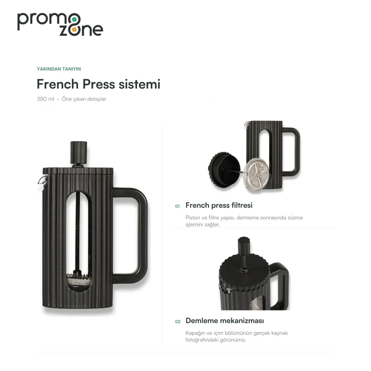 350 ml French Press Demleme Sistemli Termos Promozone