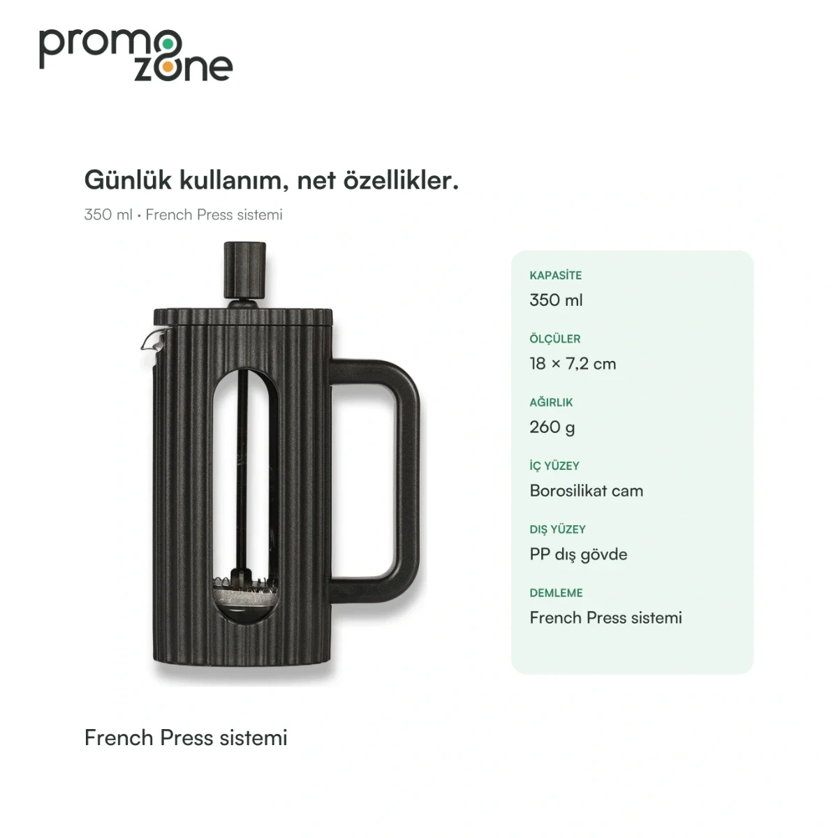 350 ml French Press Demleme Sistemli Termos Promozone