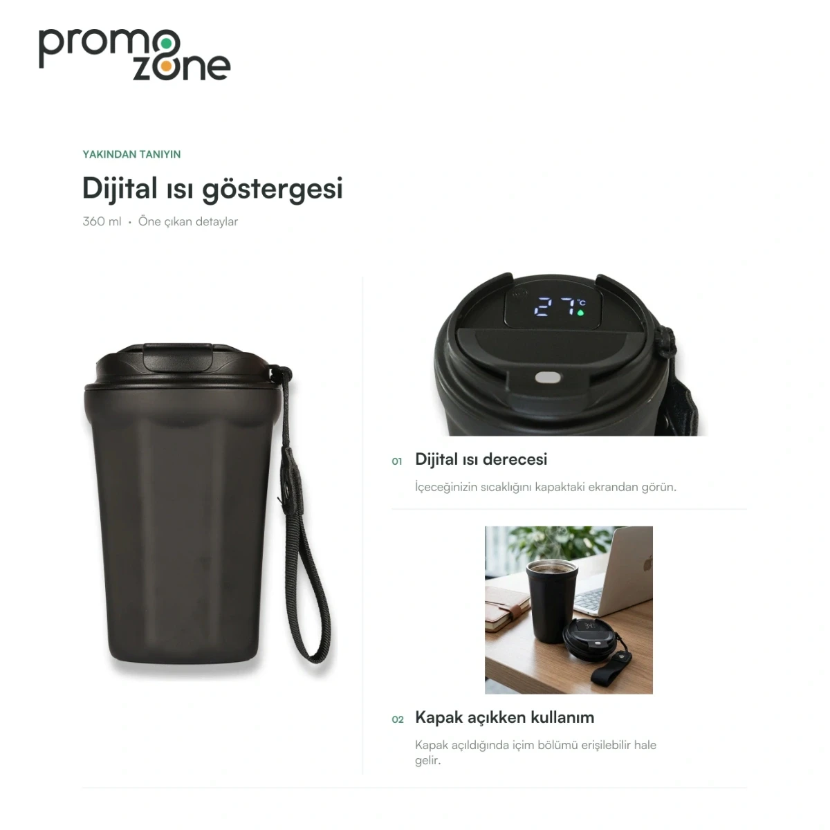 360 ml Dijital Sıcaklık Göstergeli Termos Bardak