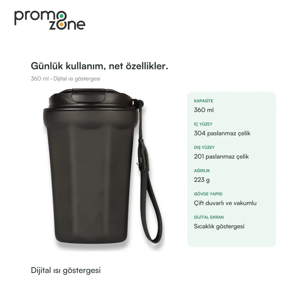 360 ml Dijital Sıcaklık Göstergeli Termos Bardak