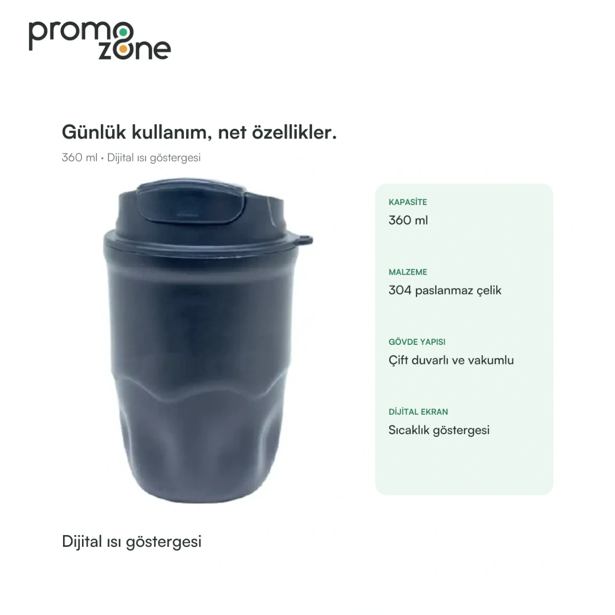 360 ml Dijital Sıcaklık Göstergeli Termos Bardak