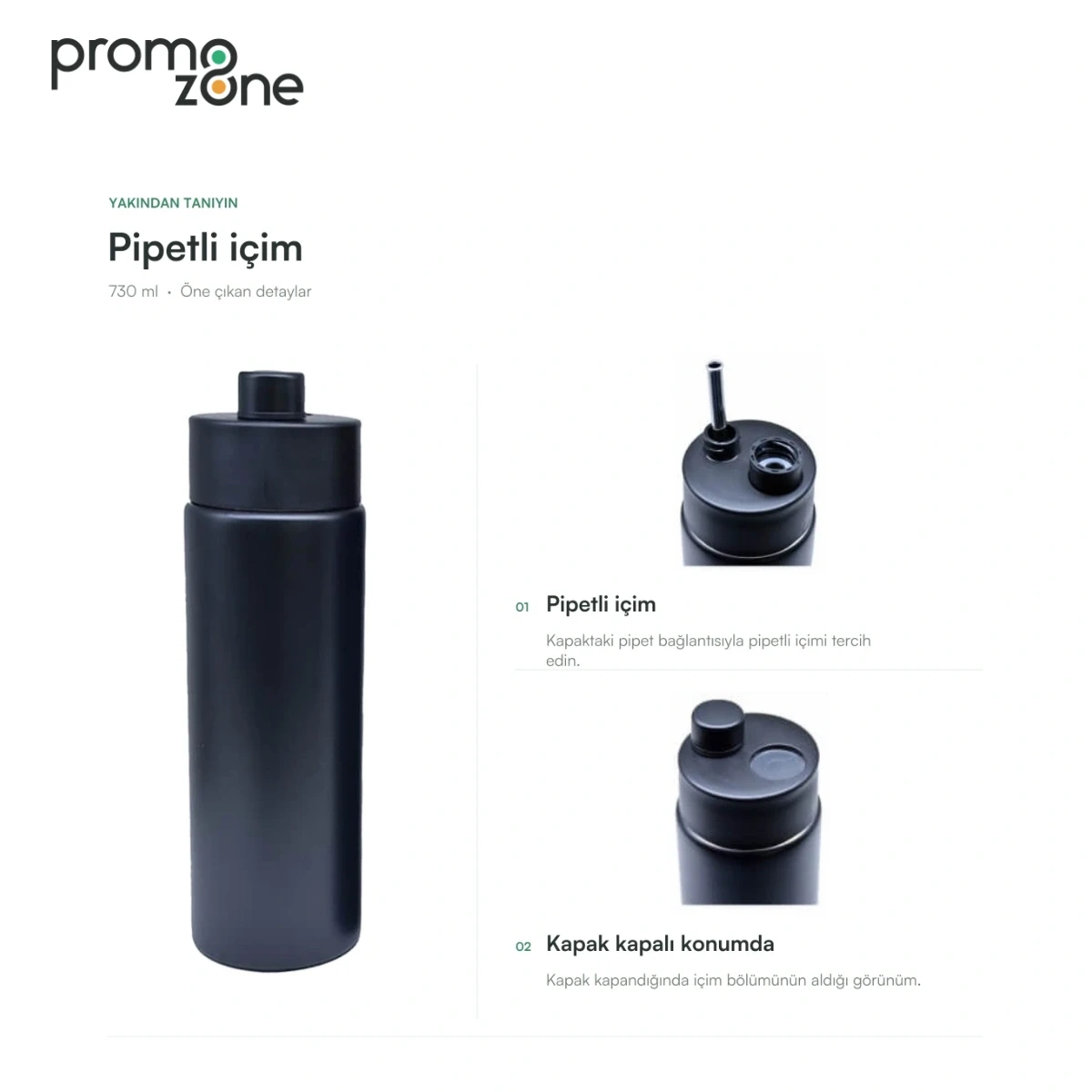 730 ml Pipetli Termos — özelliklerin yakından görünümü