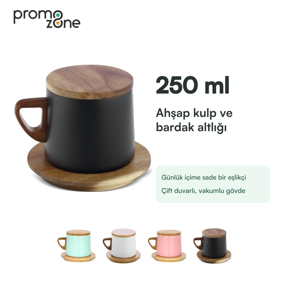 250 ml Ahşap Kulplu ve Altlıklı Termos Bardak