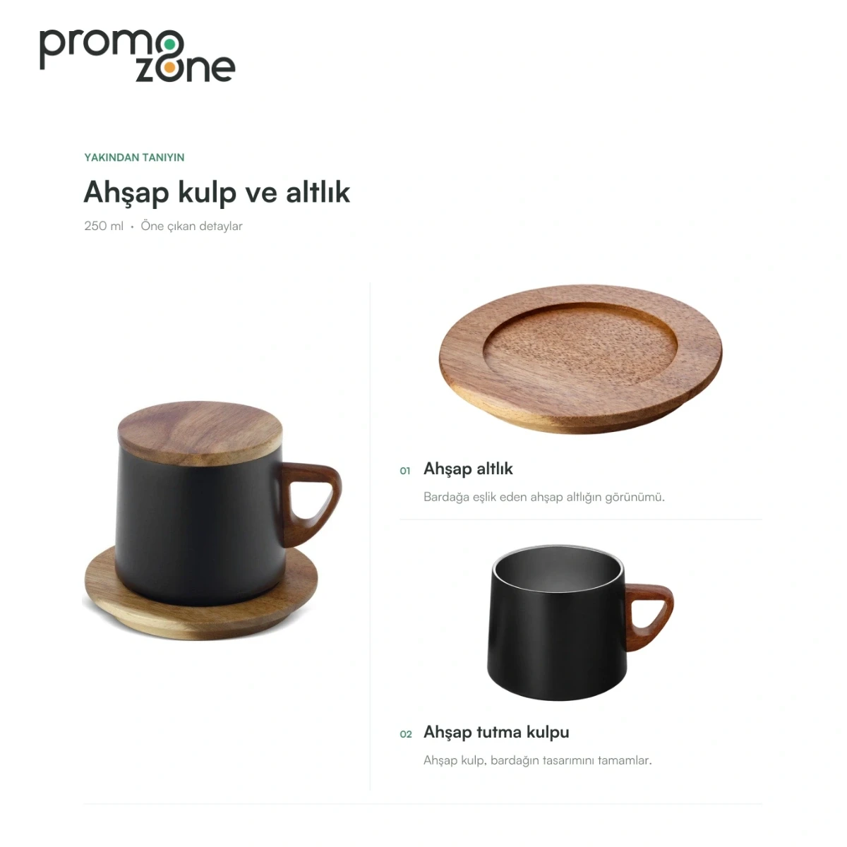 250 ml Ahşap Kulplu ve Altlıklı Termos Bardak