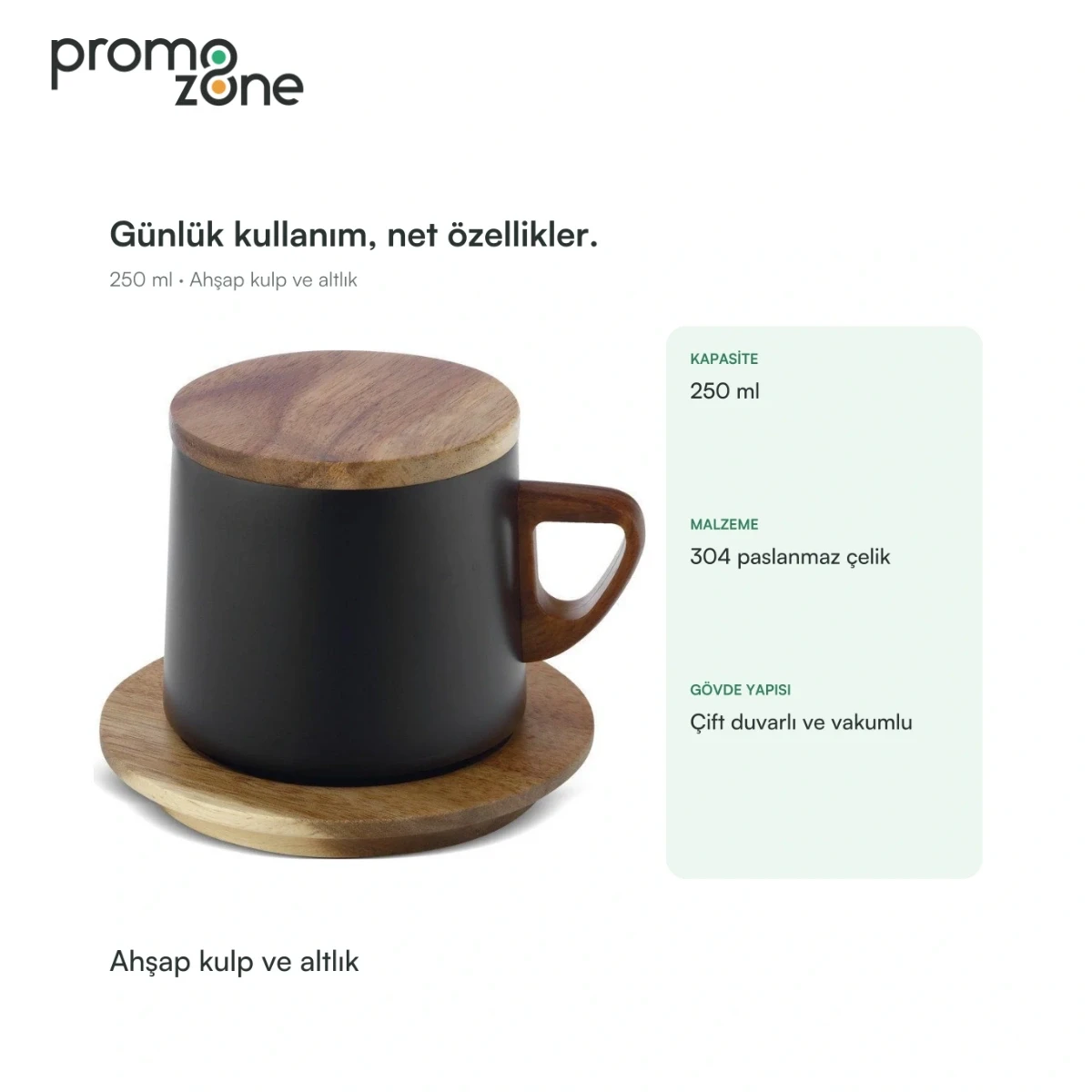 250 ml Ahşap Kulplu ve Altlıklı Termos Bardak