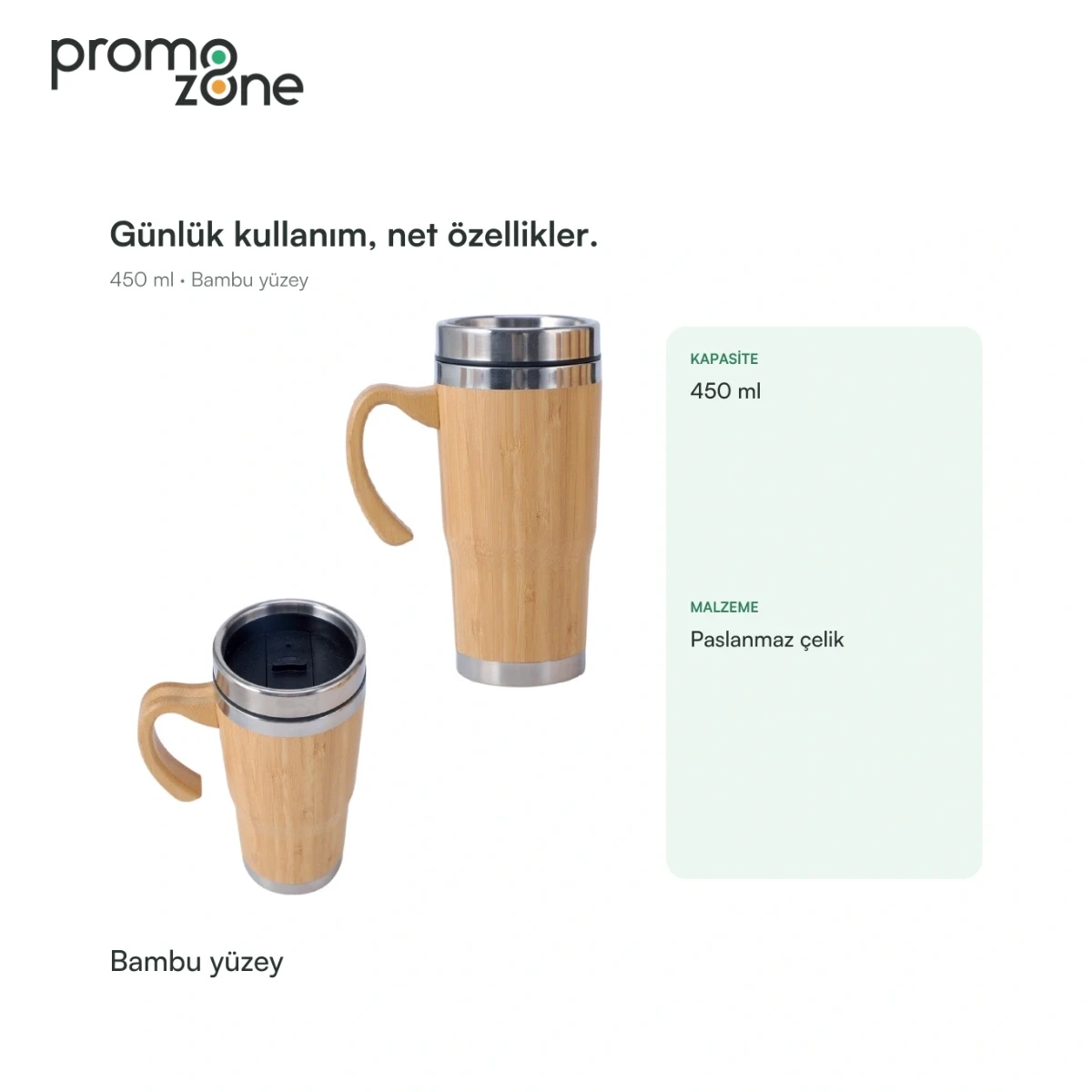 450 ml Bambu Gövdeli Termos Bardak