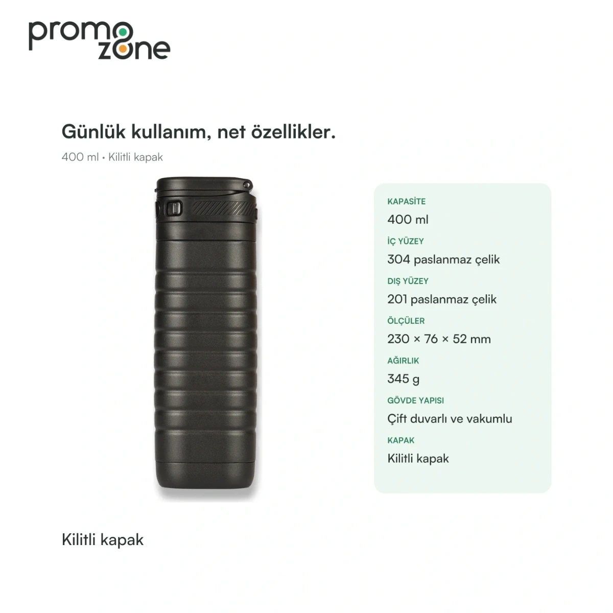 400 ml Kilitli Kapaklı Termos Promozone