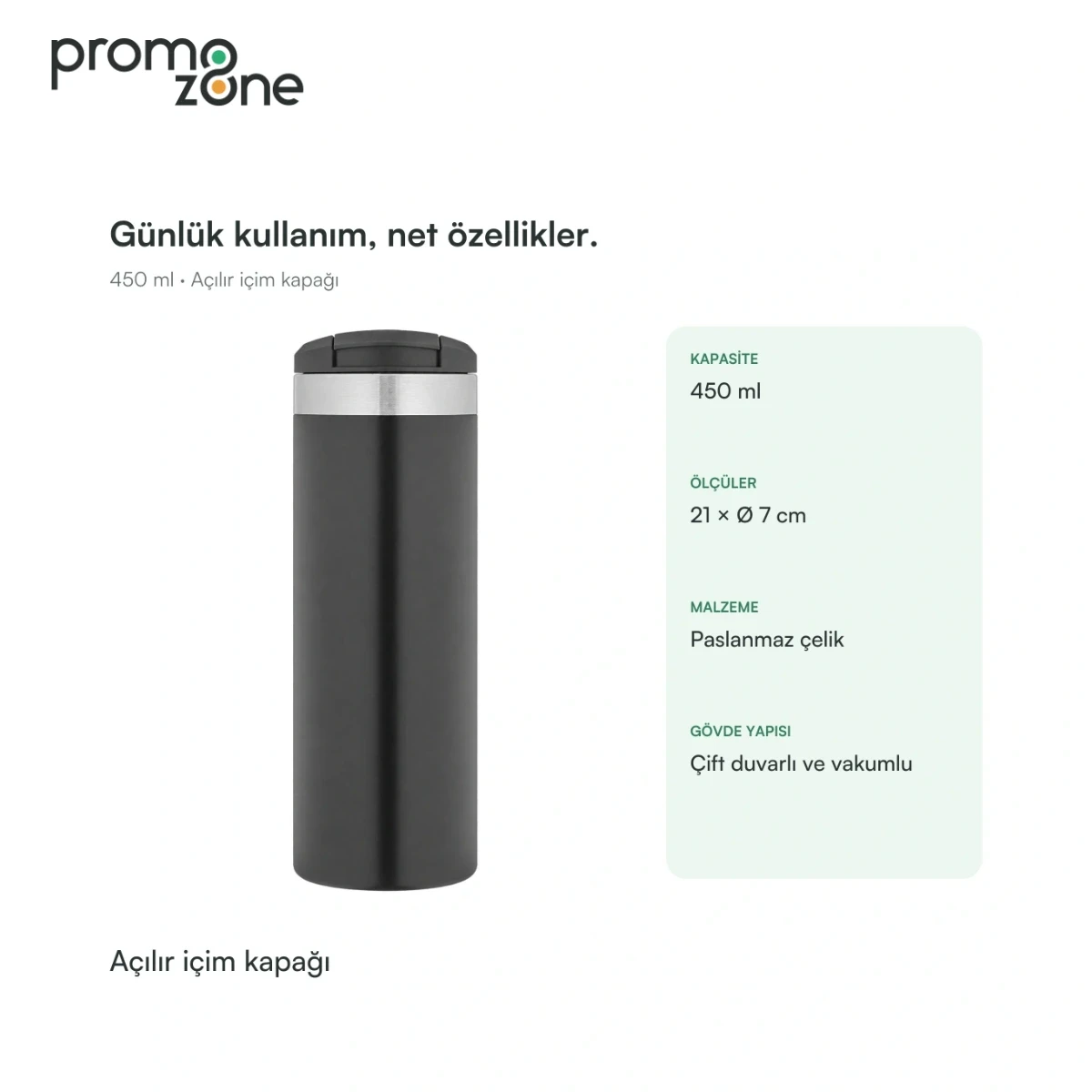 450 ml Açılır İçim Kapaklı Termos Bardak