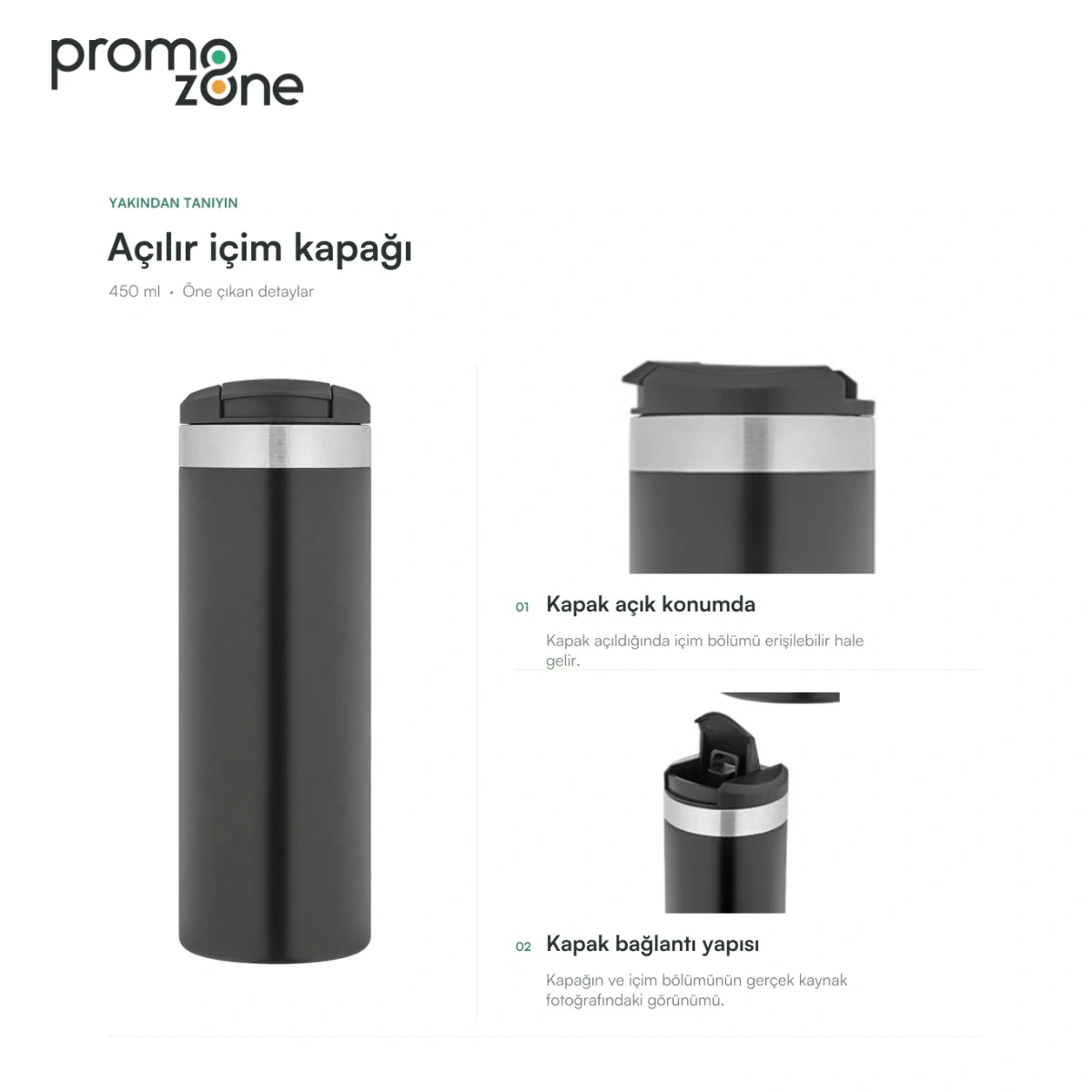 450 ml Açılır İçim Kapaklı Termos Bardak