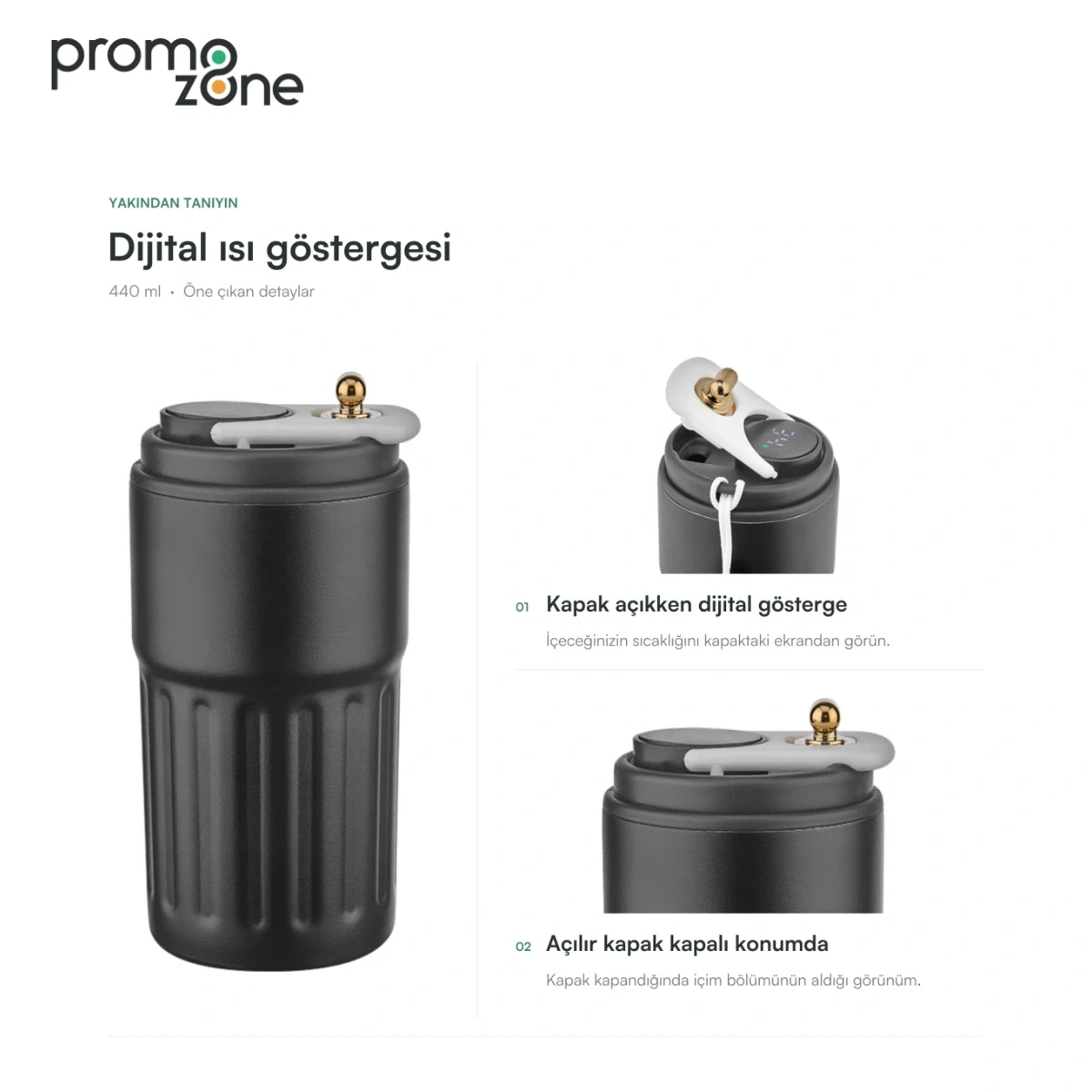 440 ml Dijital Sıcaklık Göstergeli Termos