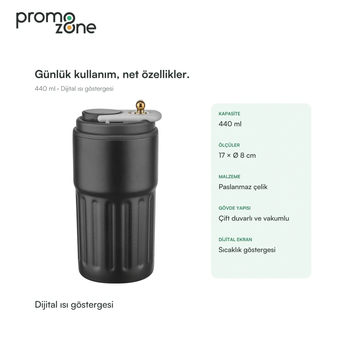 440 ml Dijital Sıcaklık Göstergeli Termos