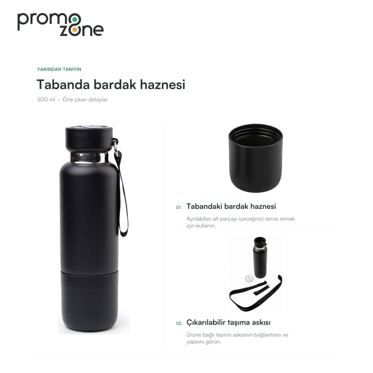 500 ml Tabanında Bardak Hazneli Termos Bardak
