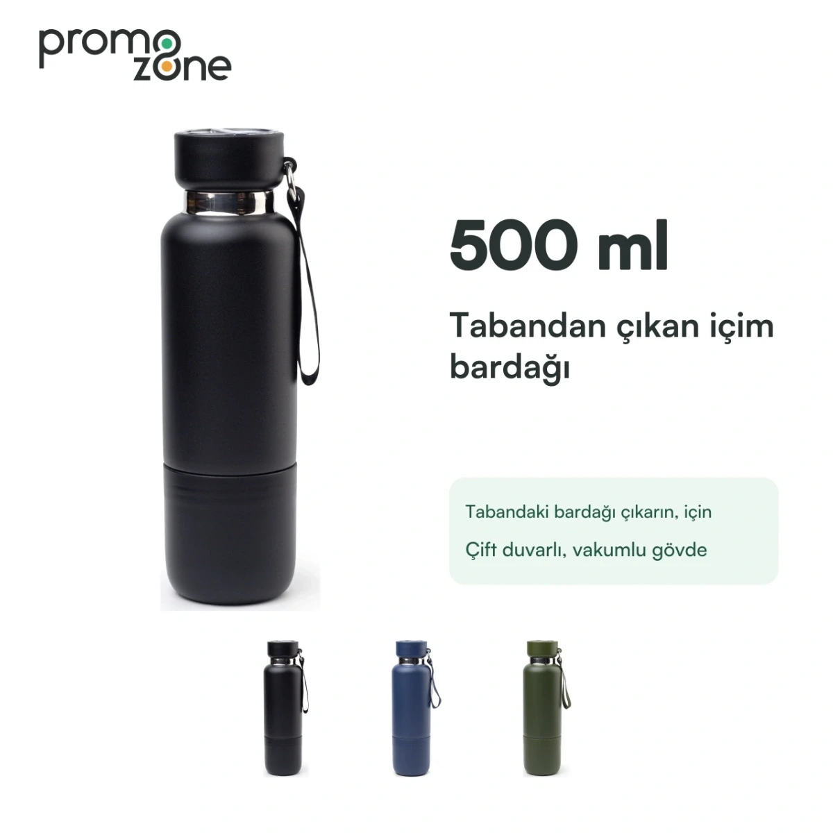 500 ml Tabanında Bardak Hazneli Termos Bardak