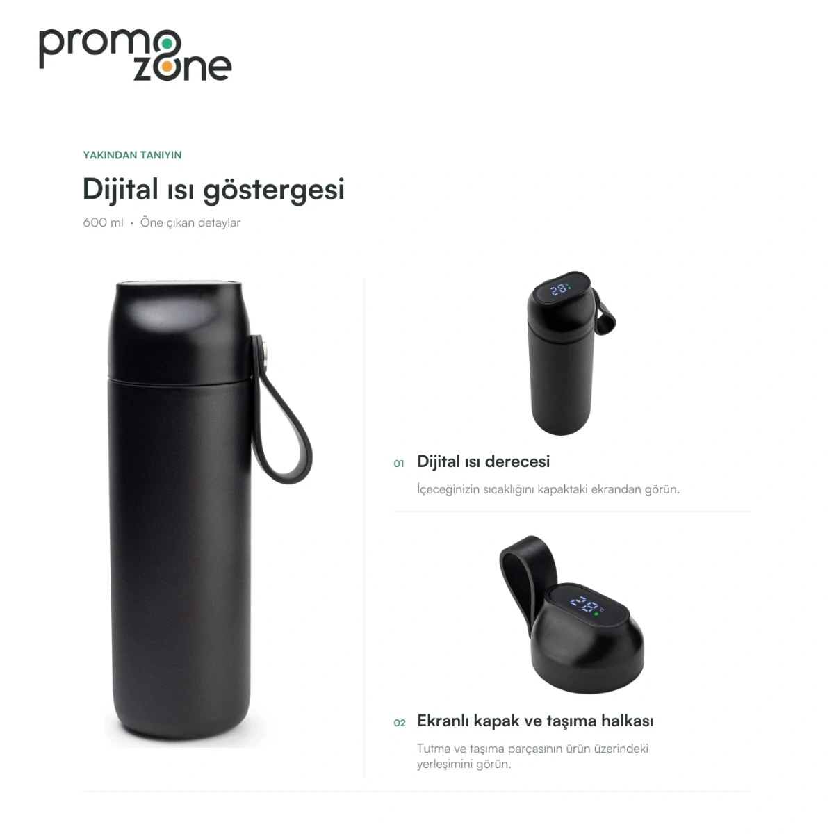 600 ml Dijital Sıcaklık Göstergeli Termos