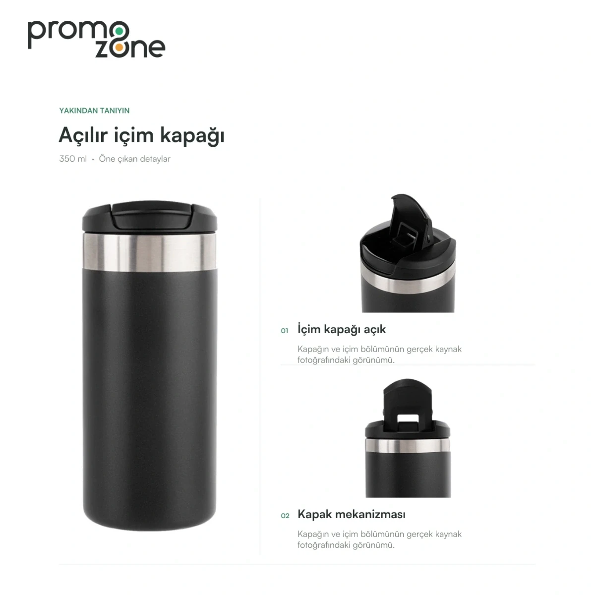 350 ml Açılır İçim Kapaklı Termos Bardak