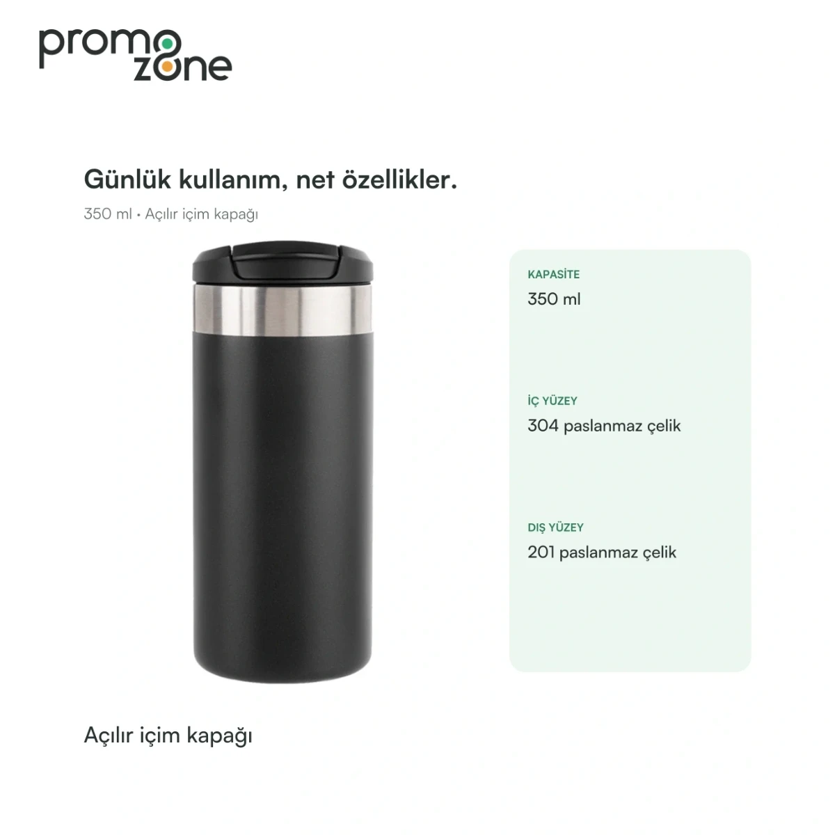 350 ml Açılır İçim Kapaklı Termos Bardak