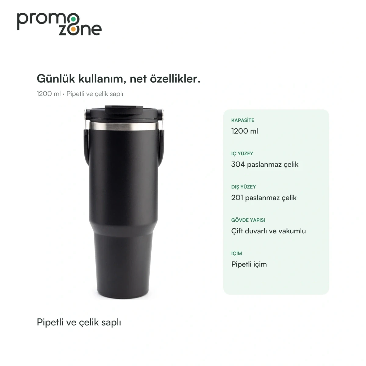 1200 ml Pipetli Çelik Saplı Termos