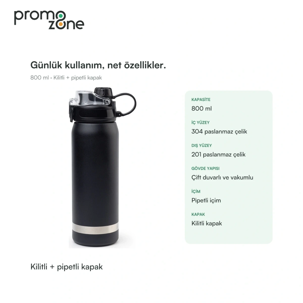 800 ml Kilitli Kapaklı Pipetli Termos