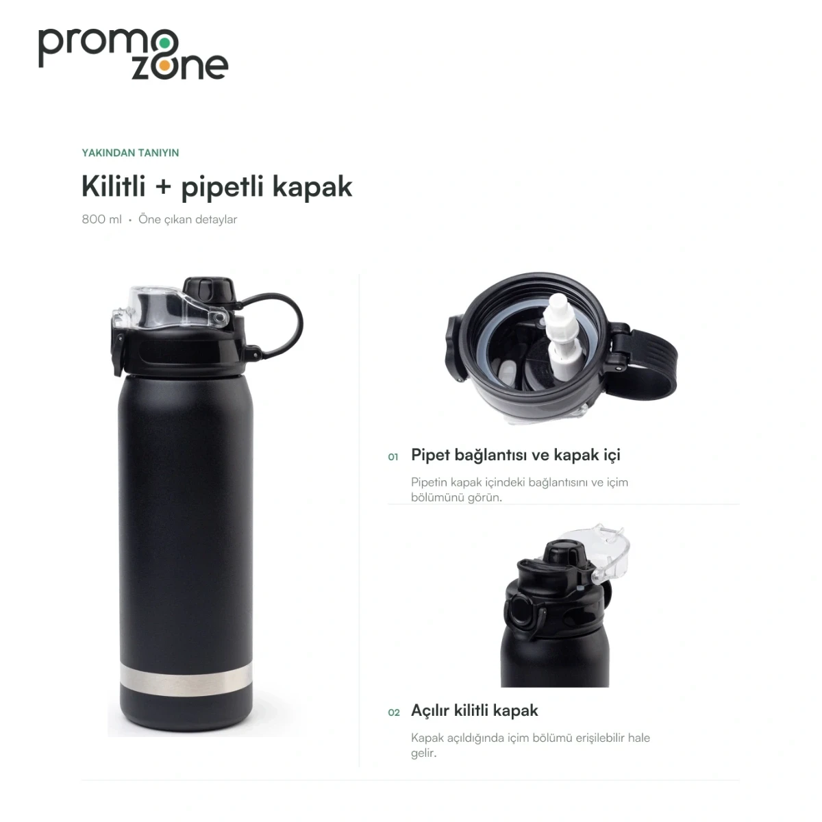 800 ml Kilitli Kapaklı Pipetli Termos