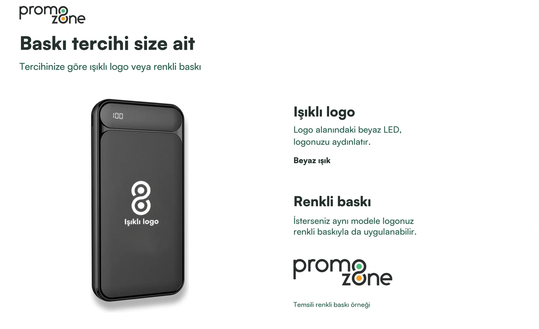 10.000 mAh Işıklı Logolu Powerbank (LED Logo + Yüzde Gösterge + Çift USB Çıkışlı