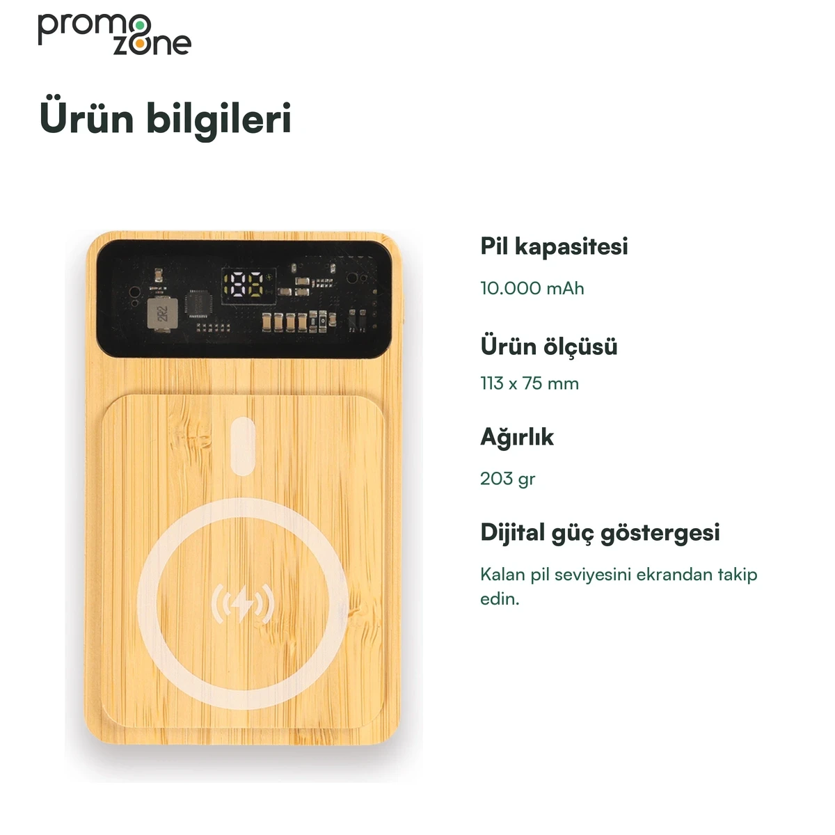 10000 mAh Magsafe Işıklı 22.5W Hızlı Sarjlı 15W Hızlı Wireless Bambu Powerbank