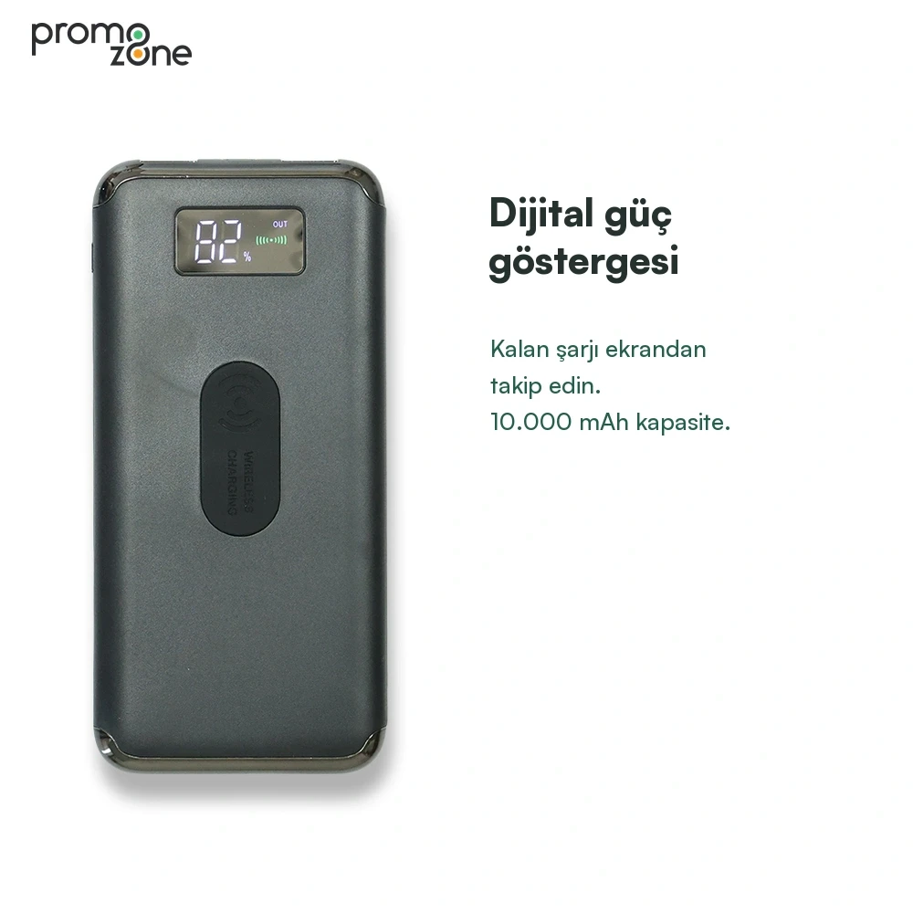 10.000 mAh Wireless Kablosuz Şarj Özellikli Dijital Ekranlı Powerbank