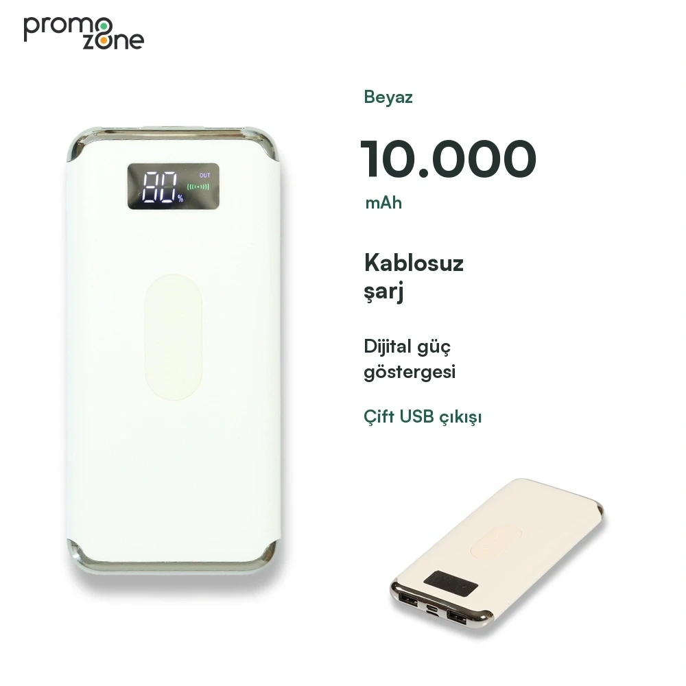10.000 mAh Wireless Kablosuz Şarj Özellikli Dijital Ekranlı Powerbank