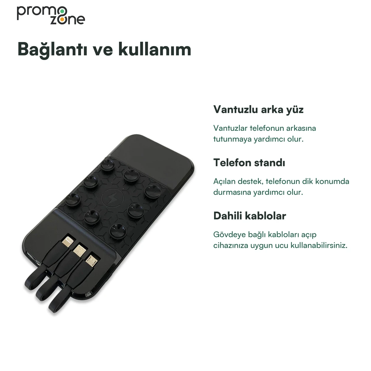 10000 mAh Dahili Kablolu Wireless Işıklı Logolu Powerbank  Şarj Cihazı
