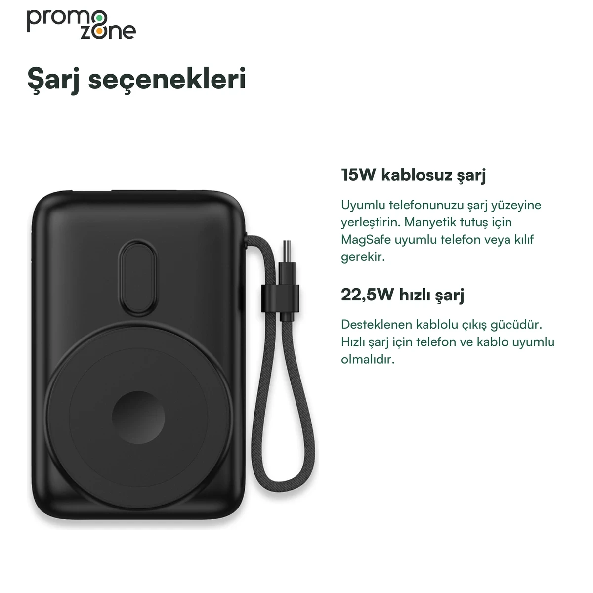 10000 mAh Kablosuz Şarj Özellikli Vantuzlu Powerbank