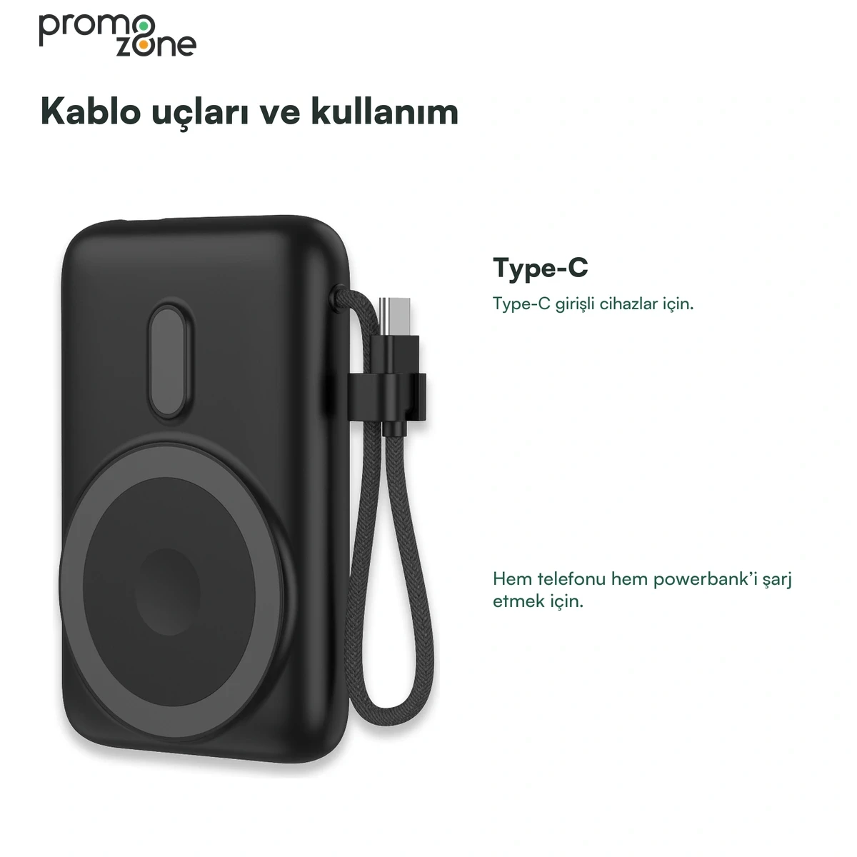 10000 mAh Kablosuz Şarj Özellikli Vantuzlu Powerbank