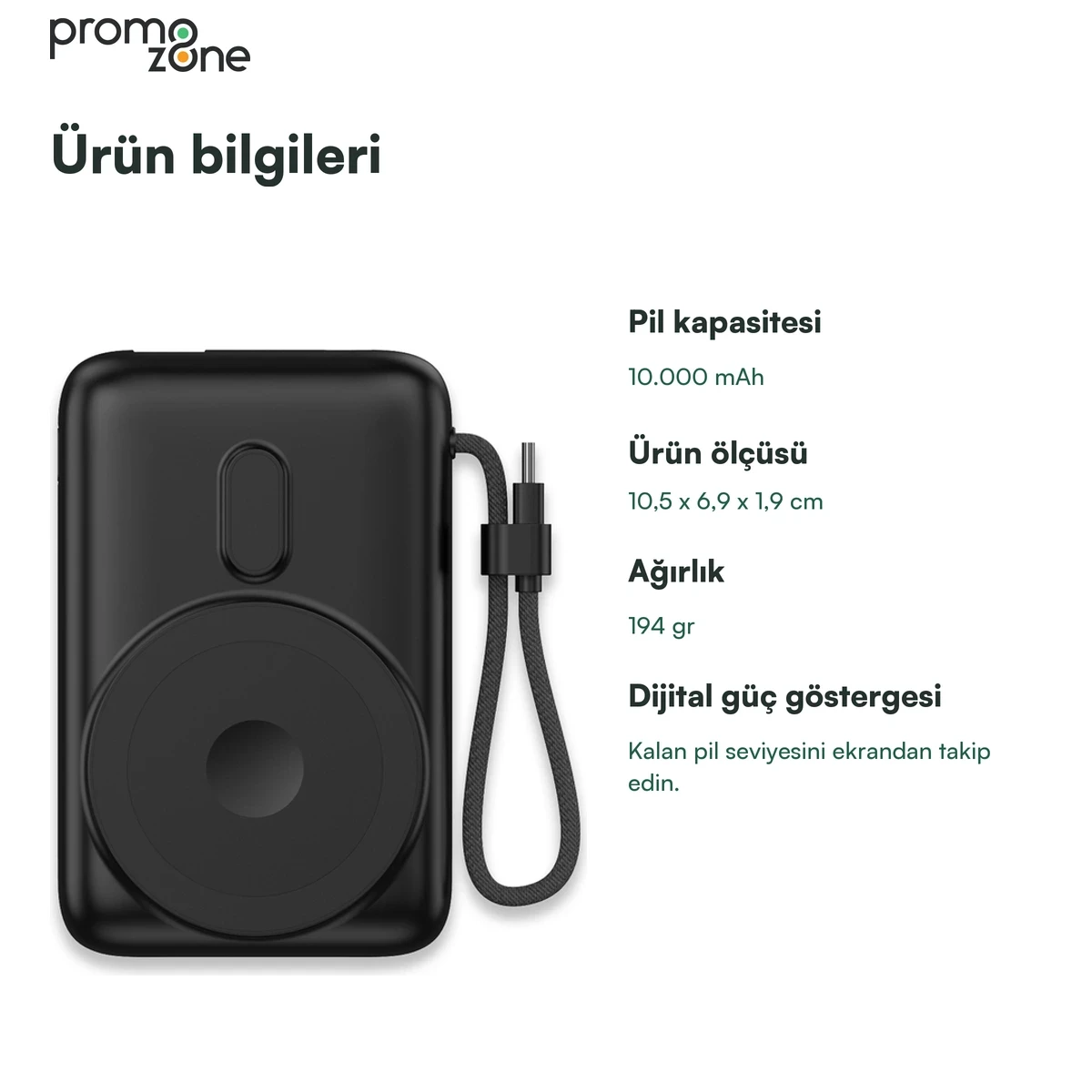 10000 mAh Kablosuz Şarj Özellikli Vantuzlu Powerbank