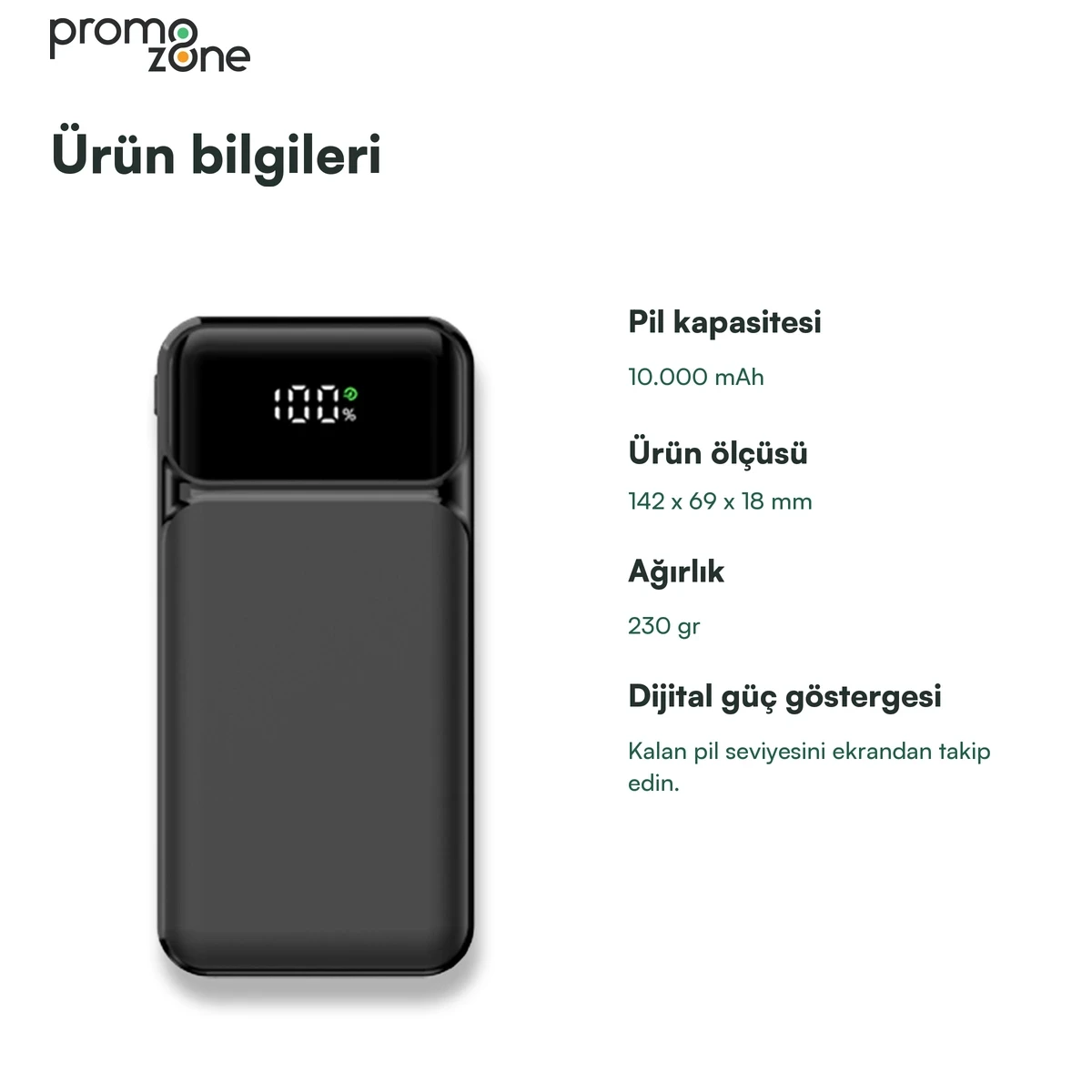 10.000 mAh Dahili Kablolu 22.5W Hızlı Şarj Destekli Powerbank