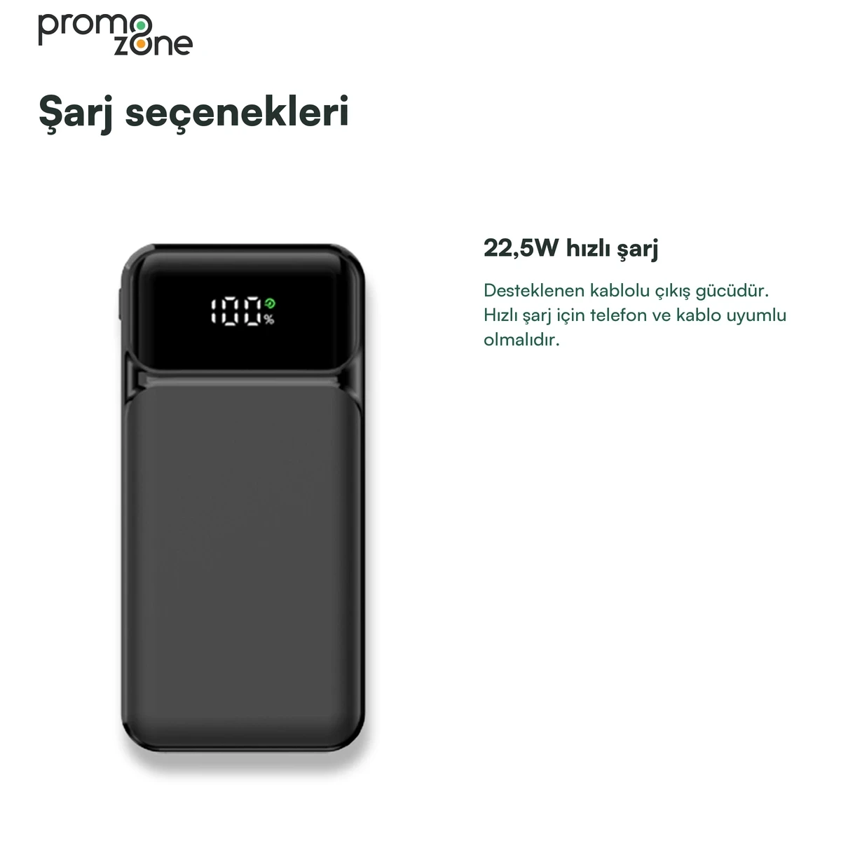 10.000 mAh Dahili Kablolu 22.5W Hızlı Şarj Destekli Powerbank