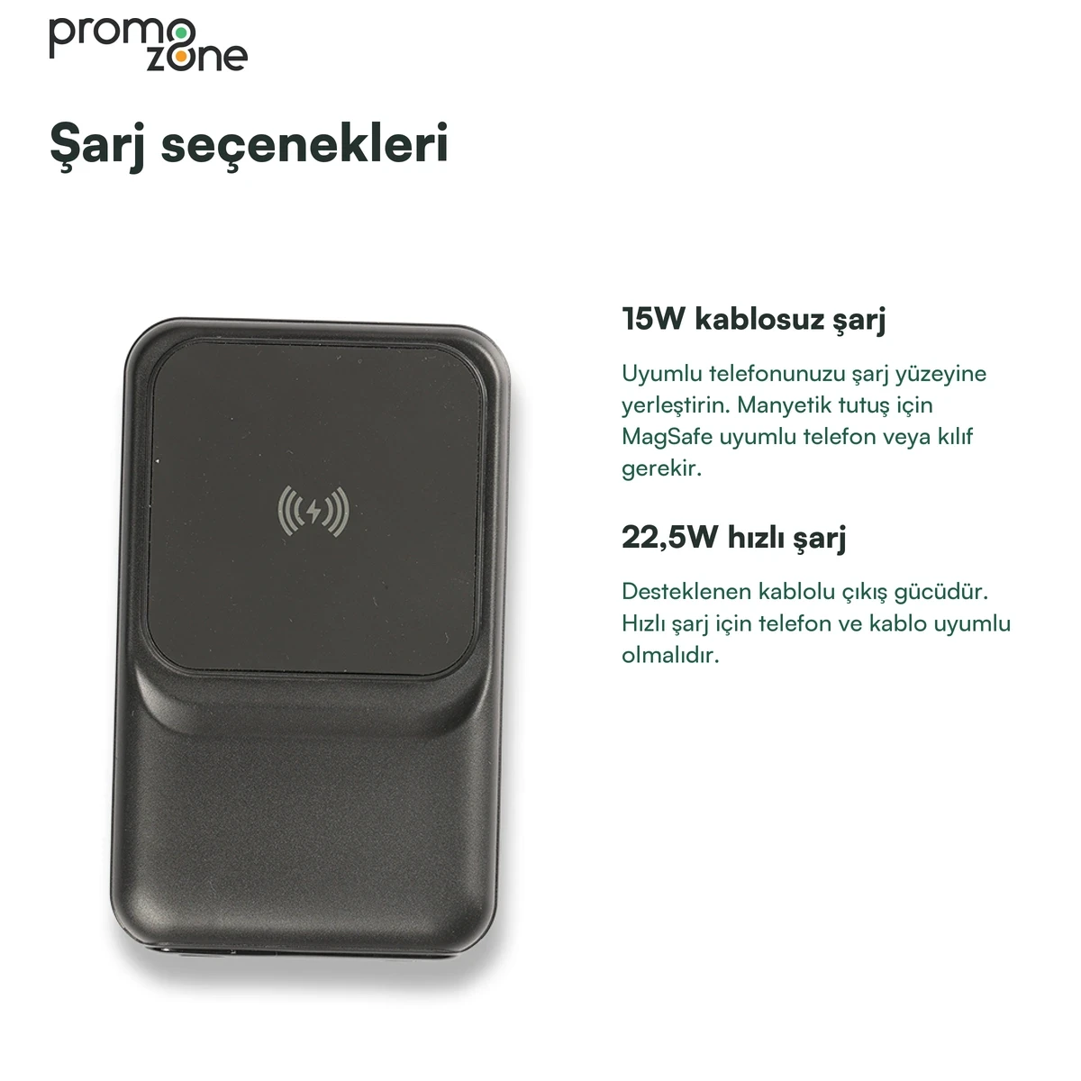 10.000 mAh 22.5W Hızlı Şarj ve 15W Kablosuz MagSafe Powerbank