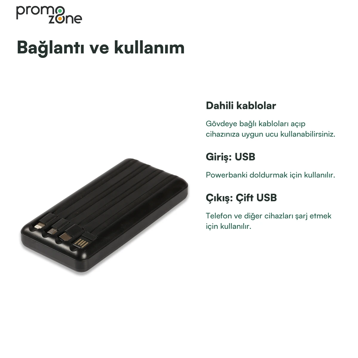 10000 mAh Solar Güneş Enerjili Powerbank ( Dahili Kablolu)